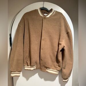 BP Tan Bomber Jacket with Sherpa Texture, Size M
